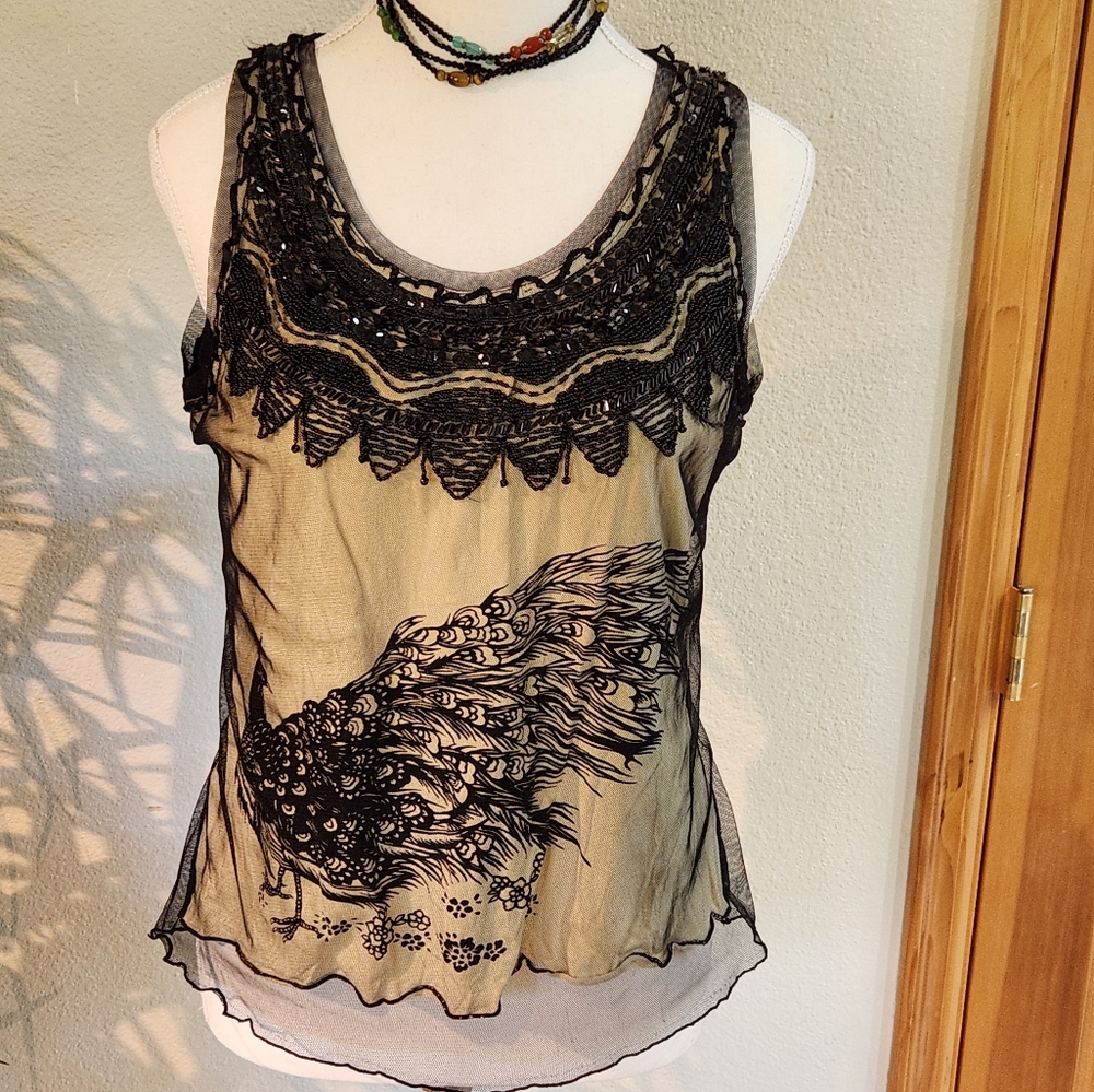 Carina Beaded Top with Peacock - Picture 2 of 11